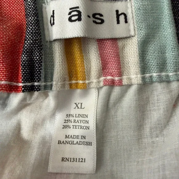 Dash Women XL Multi Color Striped Linen Blend Button Front Tie Waist Midi Skirt - Picture 7 of 8